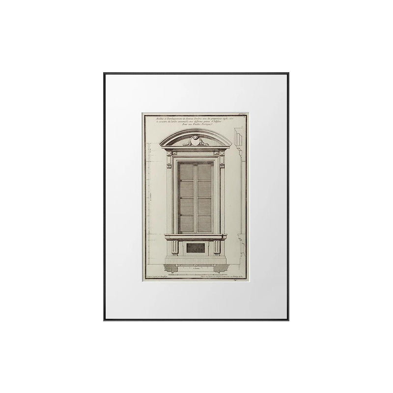 Classical architecture European-style light luxury living room decorative paintings, niche retro black and white set of paintings, hallway entrance artwork, mid-century modern wall art.（Set）
