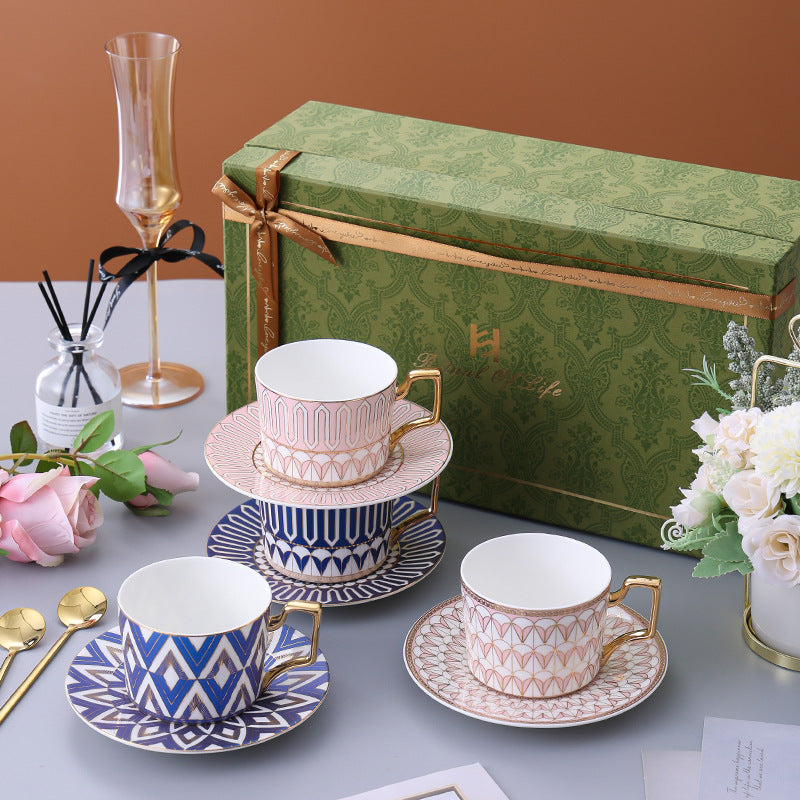 Luxury Ceramic Coffee Mug & Saucer Gift Set, Elegant Couple Cups for New Home Housewarming, Wedding & Christmas Present, Gold Trimmed Bone China Tea Cup Collection