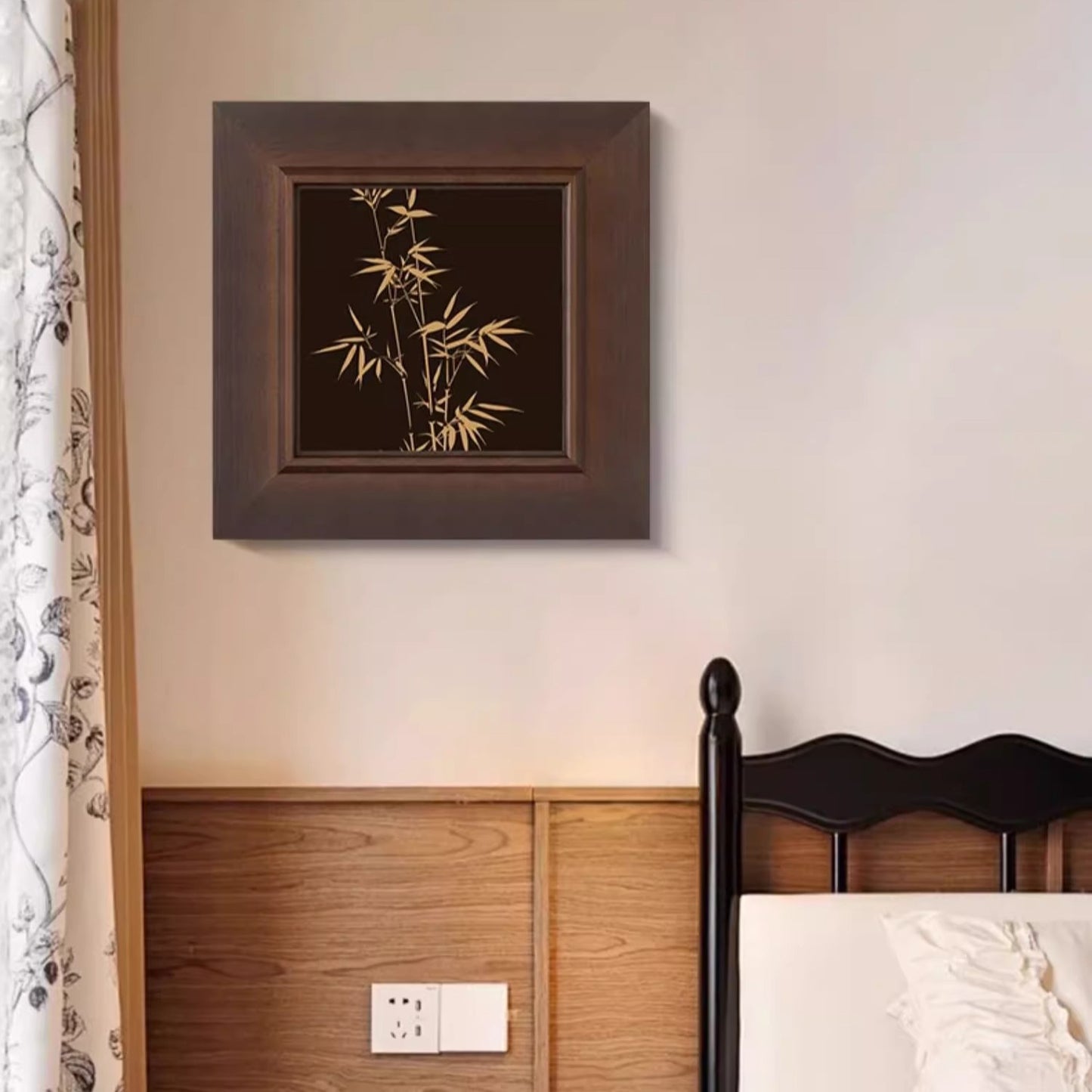 French Mid-Century Wall Art - New Chinese Style  Bamboo Shadows  Botanical Print for Living Room, Zen Asian Entryway Decor, Oriental Study Room & Bedroom Painting