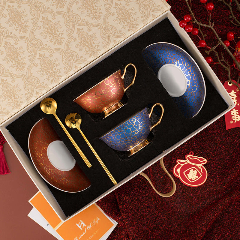 Linguang Bone China Coffee Cup & Saucer Set, Luxury Gold Trimmed Elegant Tea Set for Afternoon Tea, Vintage Ceramic Mugs, Gift Box for Women, Wedding & Housewarming Gift