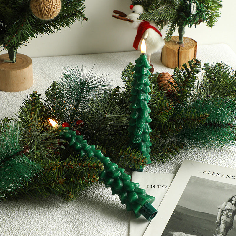 4 Pack Remote Control Christmas Tree Candles, 9.65 Inch Real Wax Flameless LED Tapers, Battery Operated, 3D Flicker & Timer, Evergreen Design for Halloween/Christmas Indoor Outdoor Decor (Home, Party, Wedding, Mantle, Fireplace