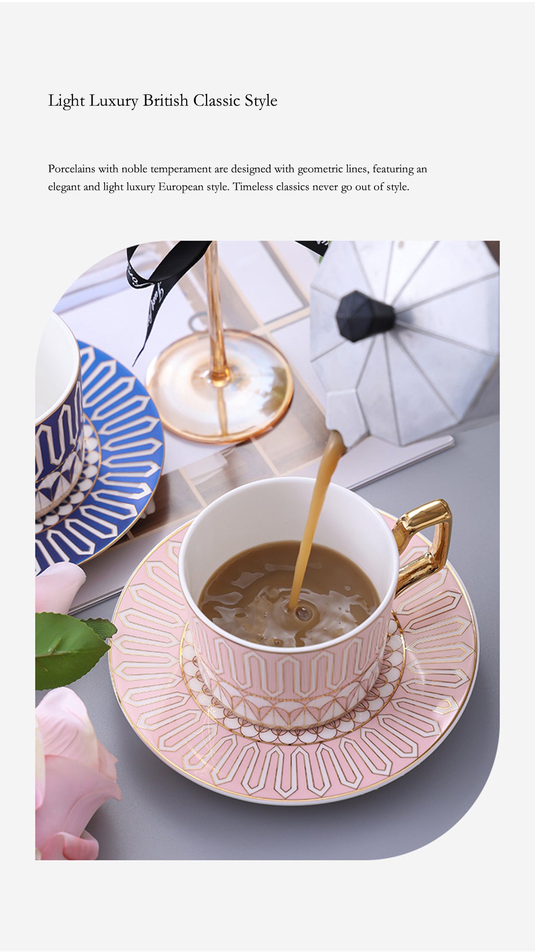 Luxury Ceramic Coffee Mug & Saucer Gift Set, Elegant Couple Cups for New Home Housewarming, Wedding & Christmas Present, Gold Trimmed Bone China Tea Cup Collection