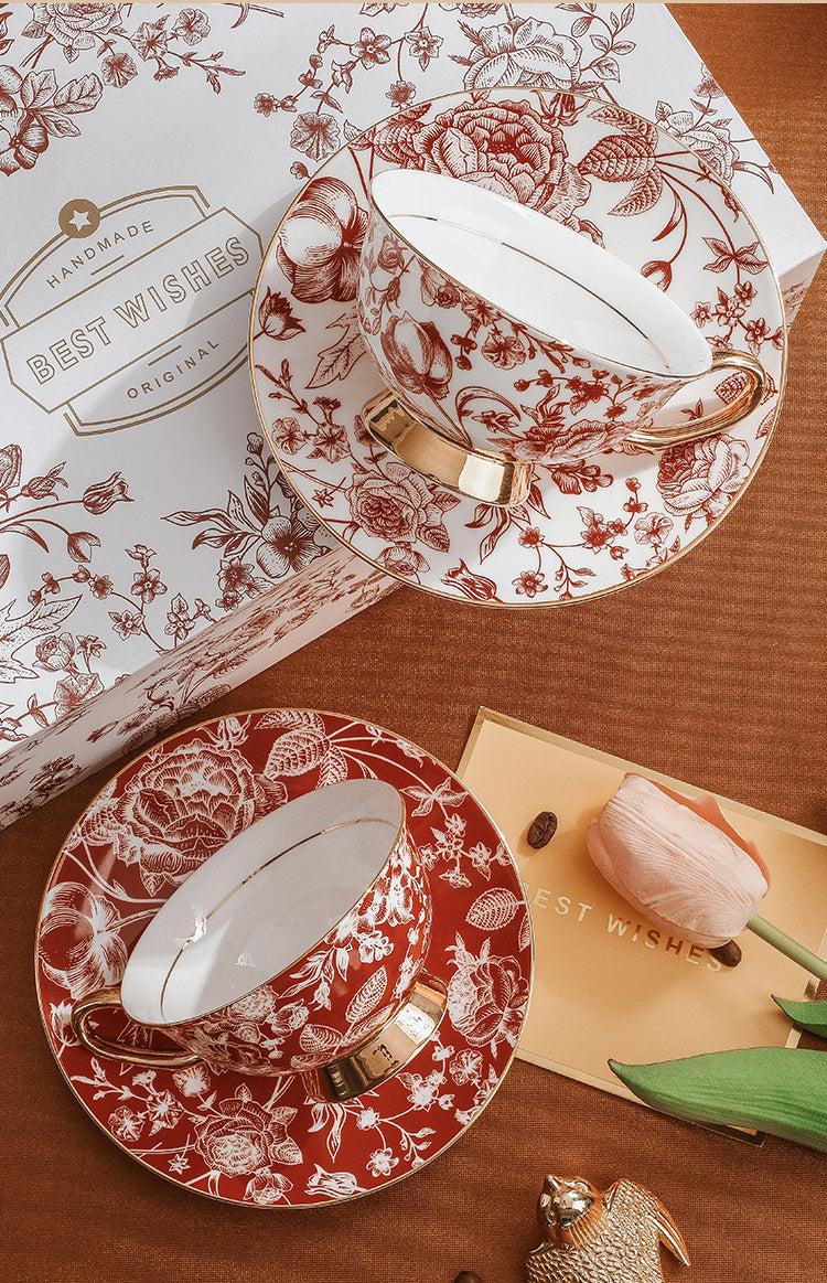 legant Bone China Coffee Cup & Saucer Set, Luxury Wedding & Bridal Shower Guest Gift, European Vintage Tea Set for Afternoon Tea, Exquisite Souvenir, Gift Ready Box