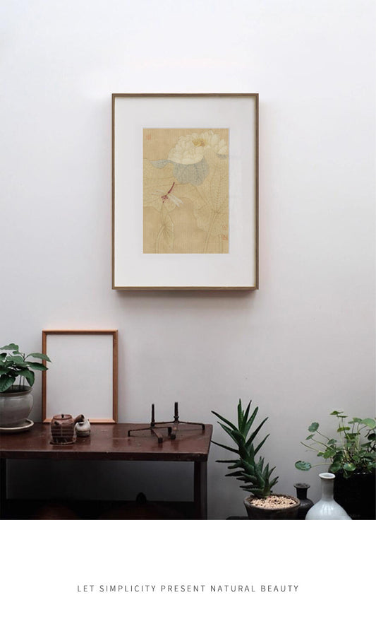 "Chinese Gongbi Flower Bird Insect Painting, Mid-Century Modern Console Table Decor, Vintage Oriental Art Print for Entryway Dresser, Minimalist Tea Room Wall Hanging, Asian Botanical Grasshopper Canvas"