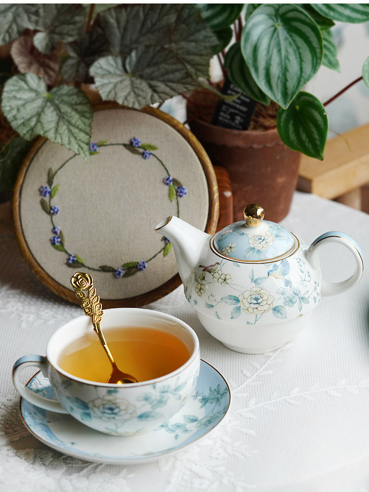 British Style Mother-Daughter Teapot Set, Premium Ceramic Afternoon Tea Set with 1 Teapot + 1 Cup & Saucer, Exquisite Gift Box, Luxury Tableware for Tea Time