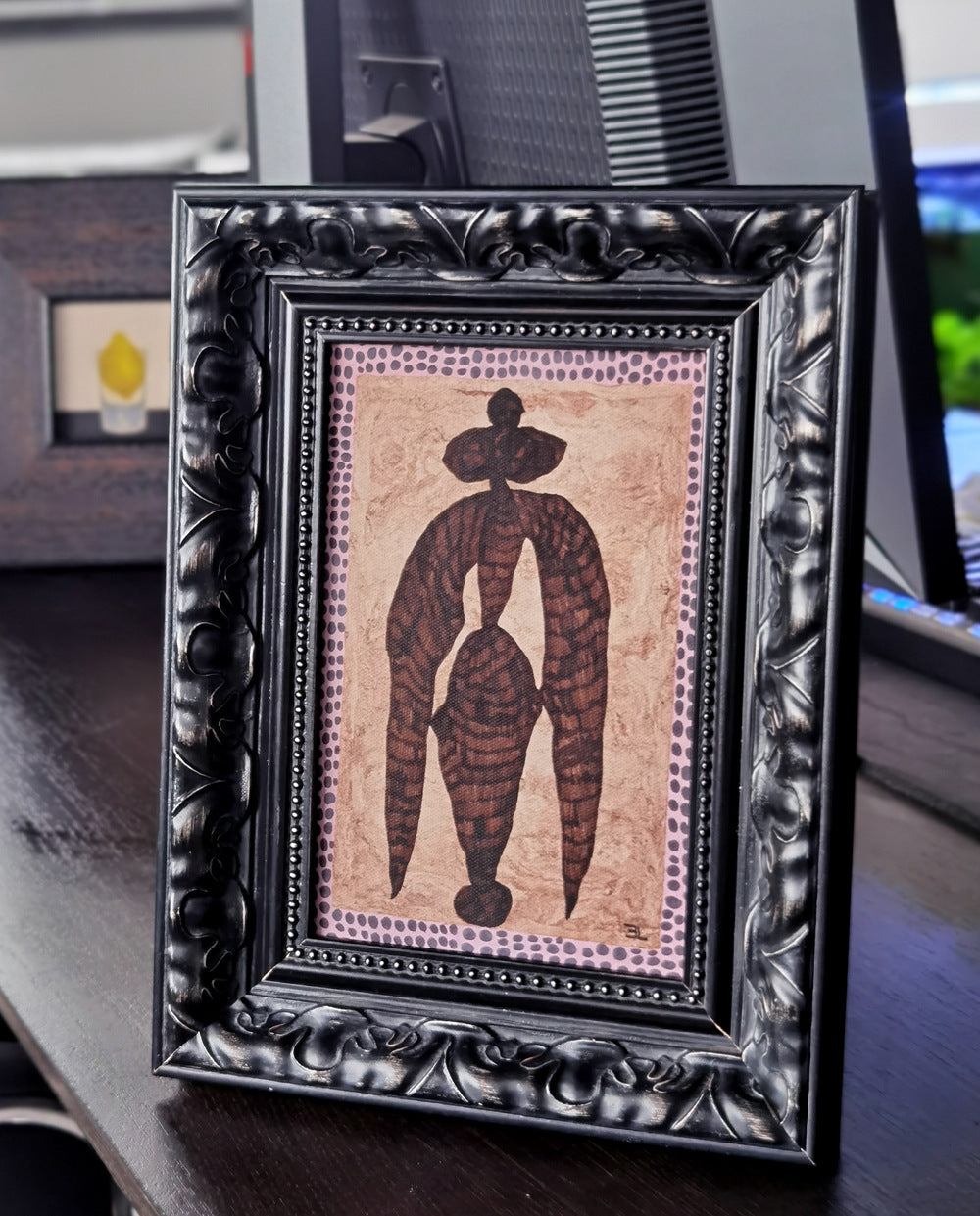 A Black and White Abstract Wall Art, French Mid-Century Modern Canvas Print, Solid Wood Framed Painting for Living Room, Dining Room Corner, Sofa Background, Minimalist Gallery Wall Decor