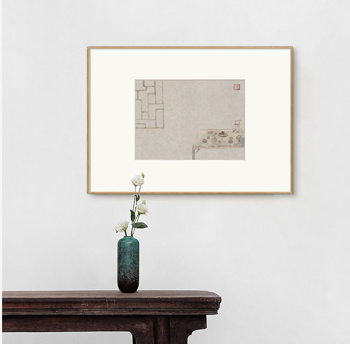 Z"Japanese Zen Wall Art, Minimalist Ink Wash Painting, Asian Still Life Art for Study Room & Bedroom Decor, Natural Wood Framed Calming Buddhist-Inspired Scroll for Hotel & Airbnb"