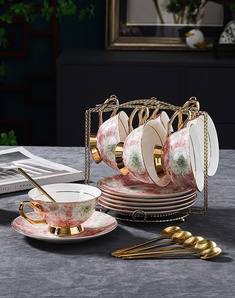 Luxury Fine Bone China Coffee Cup Set - Elegant Afternoon Tea Cups & Saucers, High-End Minimalist Tableware with Premium Aesthetic, Unique Gift Box for Housewarming & Weddings