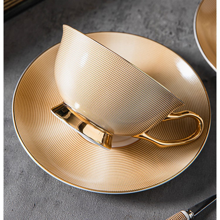 Luxury European/English Style Afternoon Tea Set, High-Glamour Fine Ceramic Coffee Cups & Saucers, Light Luxury Aesthetic Tableware for Home, Customizable Premium Gift Box for Bridal Shower, Housewarming, Microwave Safe - Modern Home Decor