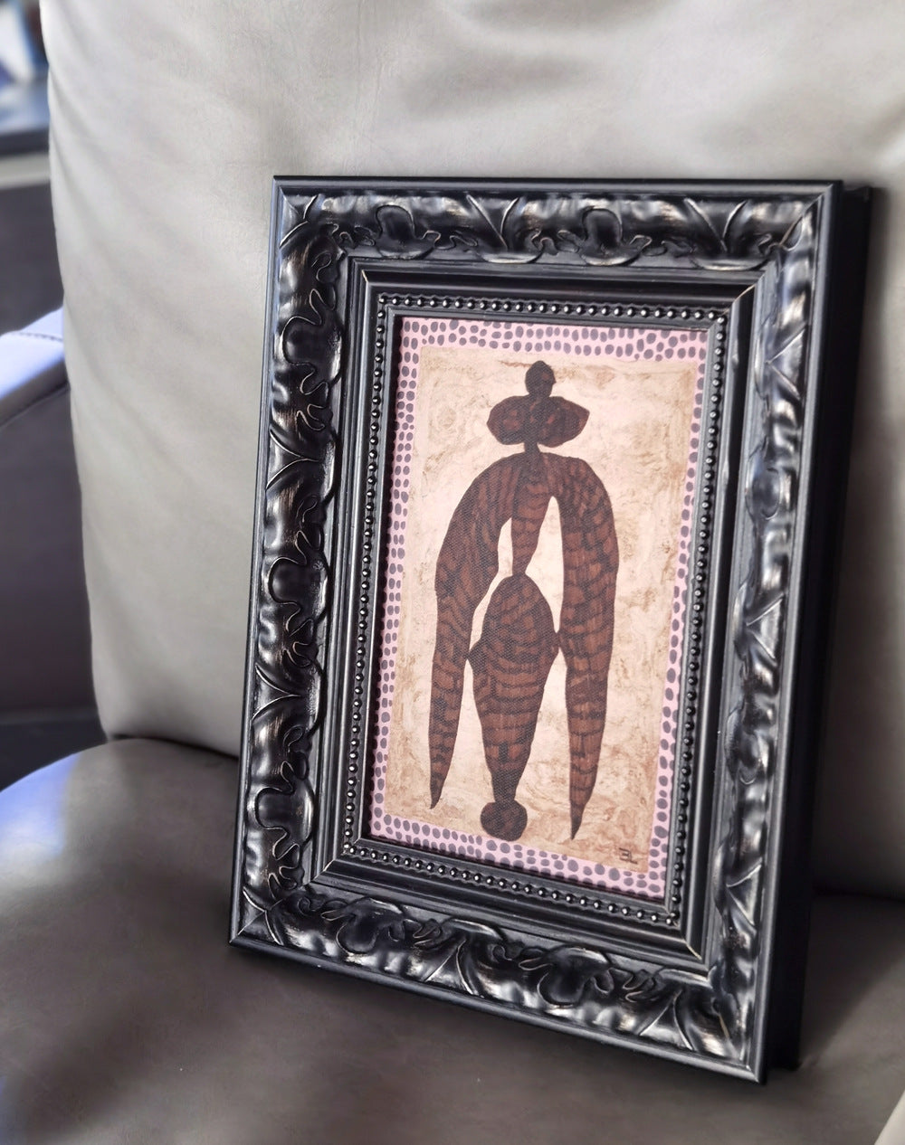 A Black and White Abstract Wall Art, French Mid-Century Modern Canvas Print, Solid Wood Framed Painting for Living Room, Dining Room Corner, Sofa Background, Minimalist Gallery Wall Decor