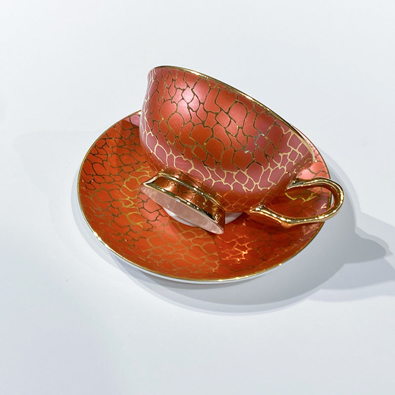 Linguang Bone China Coffee Cup & Saucer Set, Luxury Gold Trimmed Elegant Tea Set for Afternoon Tea, Vintage Ceramic Mugs, Gift Box for Women, Wedding & Housewarming Gift