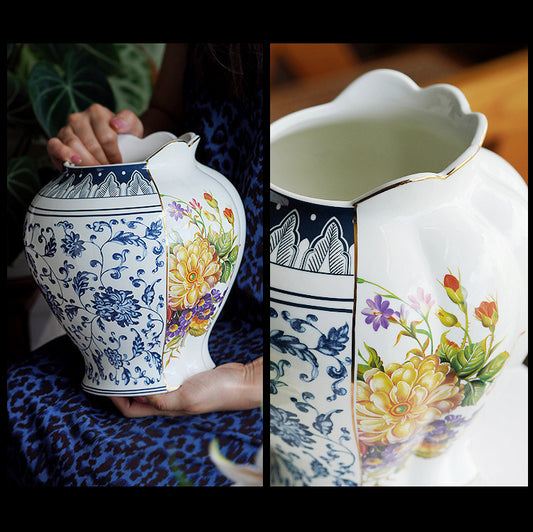 Vintage Chinese-Style Ceramic Vase, European Retro Design - High-End Flower Vase for Fresh Flowers, Creative Tabletop Decor for Living Room, Elegant Gift for Home Styling