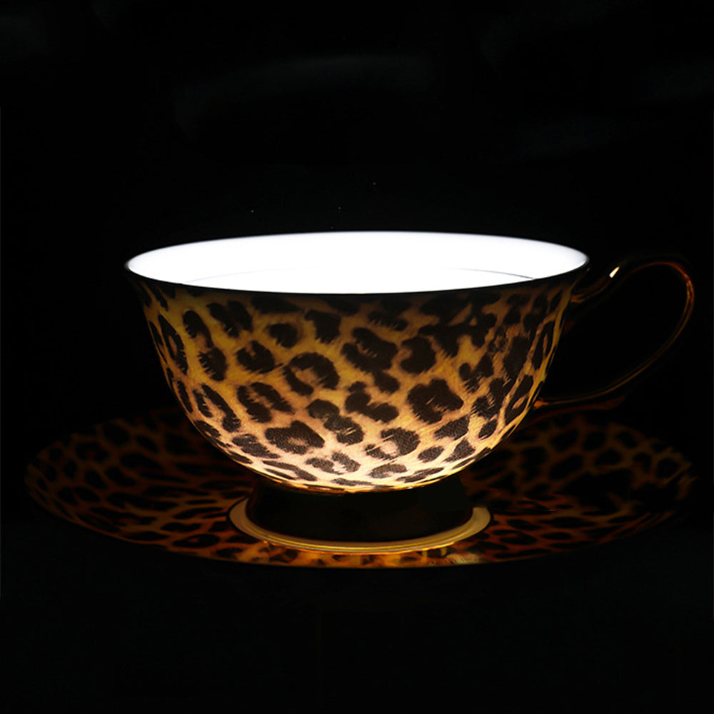Vintage Leopard Print Bone China Coffee Cup & Saucer Set, Luxury Gold Trim Elegant Tea Set for Afternoon Tea, Retro Ceramic Mugs, Gift Box for Women, Housewarming & Party