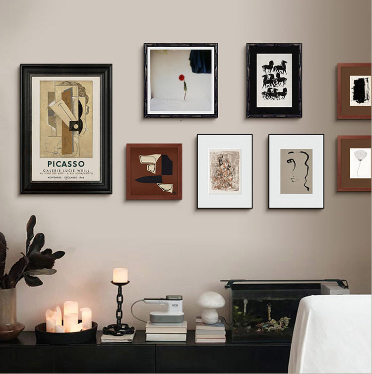 Solid Wood Frame Modern Minimalist Abstract Luxury Art Combination Decorative Painting, Mid-Century Modern Style Living Room Sofa Background, Restaurant Fireplace Wall Art