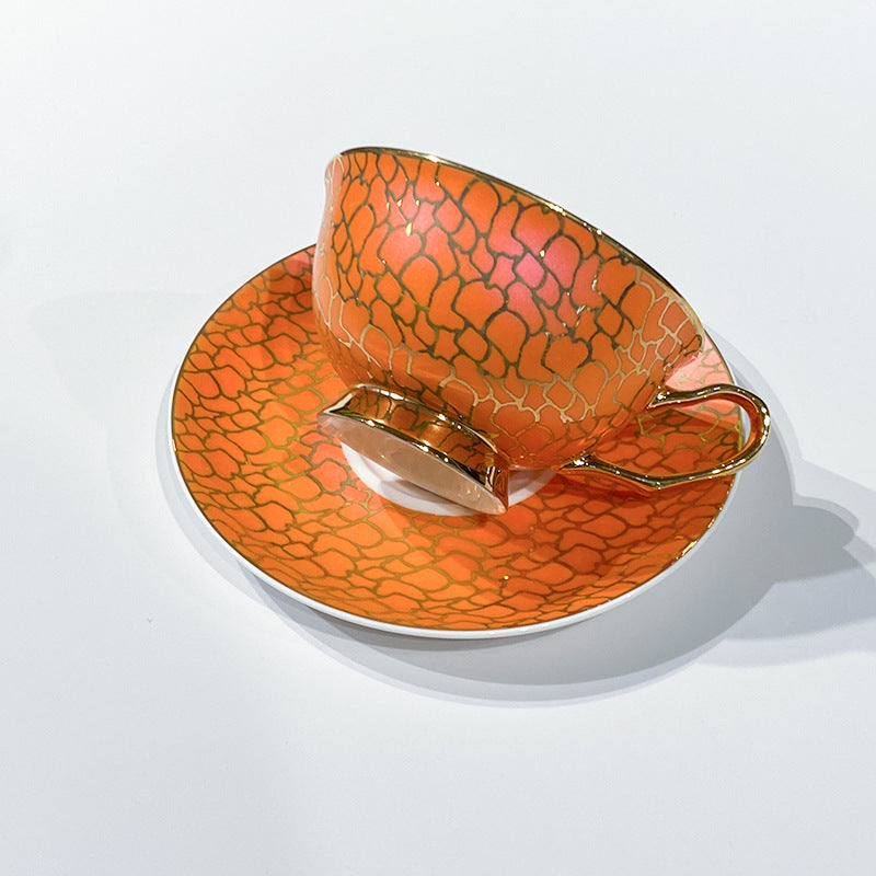 Linguang Bone China Coffee Cup & Saucer Set, Luxury Gold Trimmed Elegant Tea Set for Afternoon Tea, Vintage Ceramic Mugs, Gift Box for Women, Wedding & Housewarming Gift