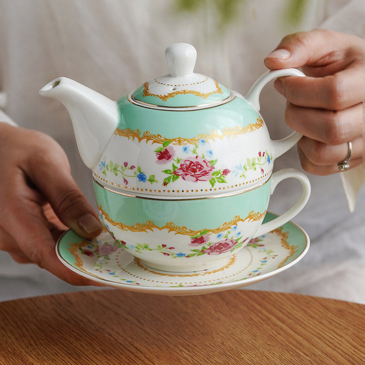"Luxury English Afternoon Tea Set for One - European Ceramic Nesting Teapot & Teacup, Single-Serve Tea Brewing Kit, Elegant Floral Design, BPA-Free Porcelain, Perfect for Home Tea Rituals & Gift-Giving"