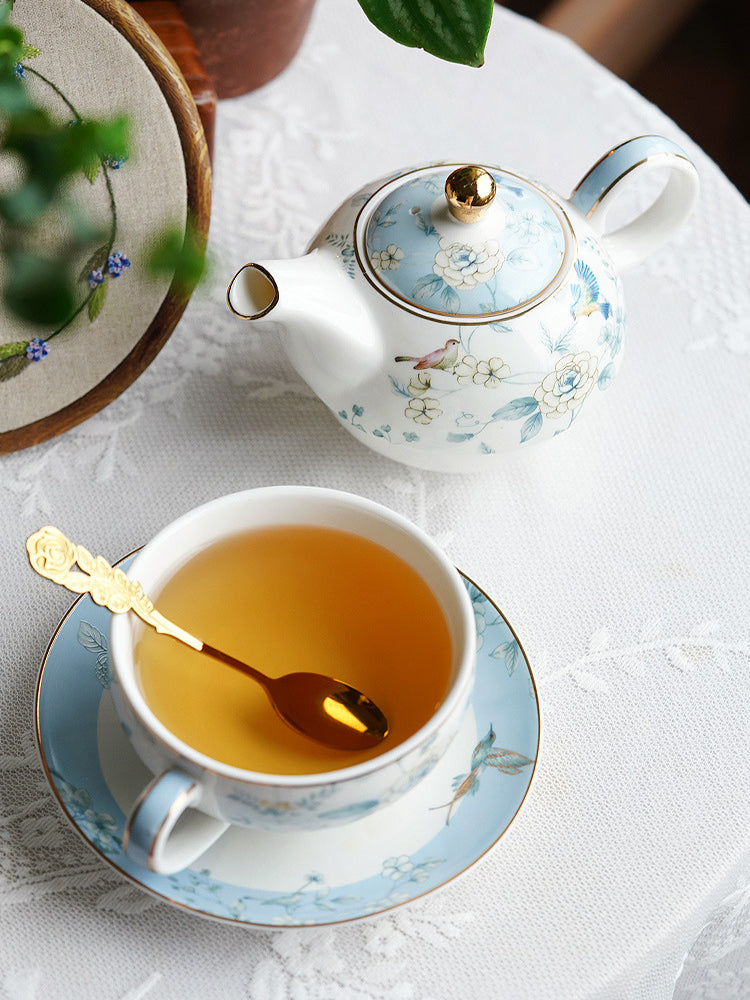 British Style Mother-Daughter Teapot Set, Premium Ceramic Afternoon Tea Set with 1 Teapot + 1 Cup & Saucer, Exquisite Gift Box, Luxury Tableware for Tea Time