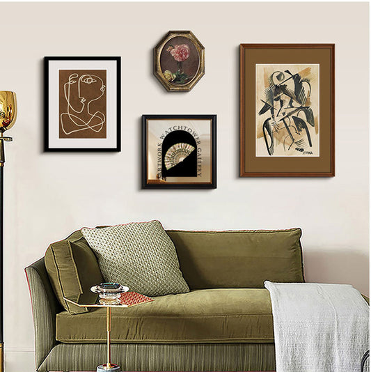 Solid Wood Frame Vintage French Abstract Art Prints, Old Money Style Gallery Wall Set, Mid-Century Modern Scandinavian Wall Decor for Living Room, Dining Room, Entryway, Boho Chic Moody Ambiance Canvas Painting Collection