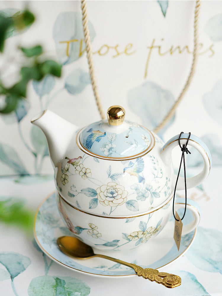 British Style Mother-Daughter Teapot Set, Premium Ceramic Afternoon Tea Set with 1 Teapot + 1 Cup & Saucer, Exquisite Gift Box, Luxury Tableware for Tea Time