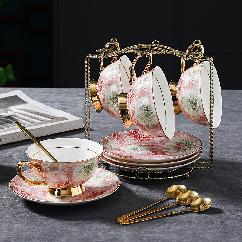 Luxury Fine Bone China Coffee Cup Set - Elegant Afternoon Tea Cups & Saucers, High-End Minimalist Tableware with Premium Aesthetic, Unique Gift Box for Housewarming & Weddings