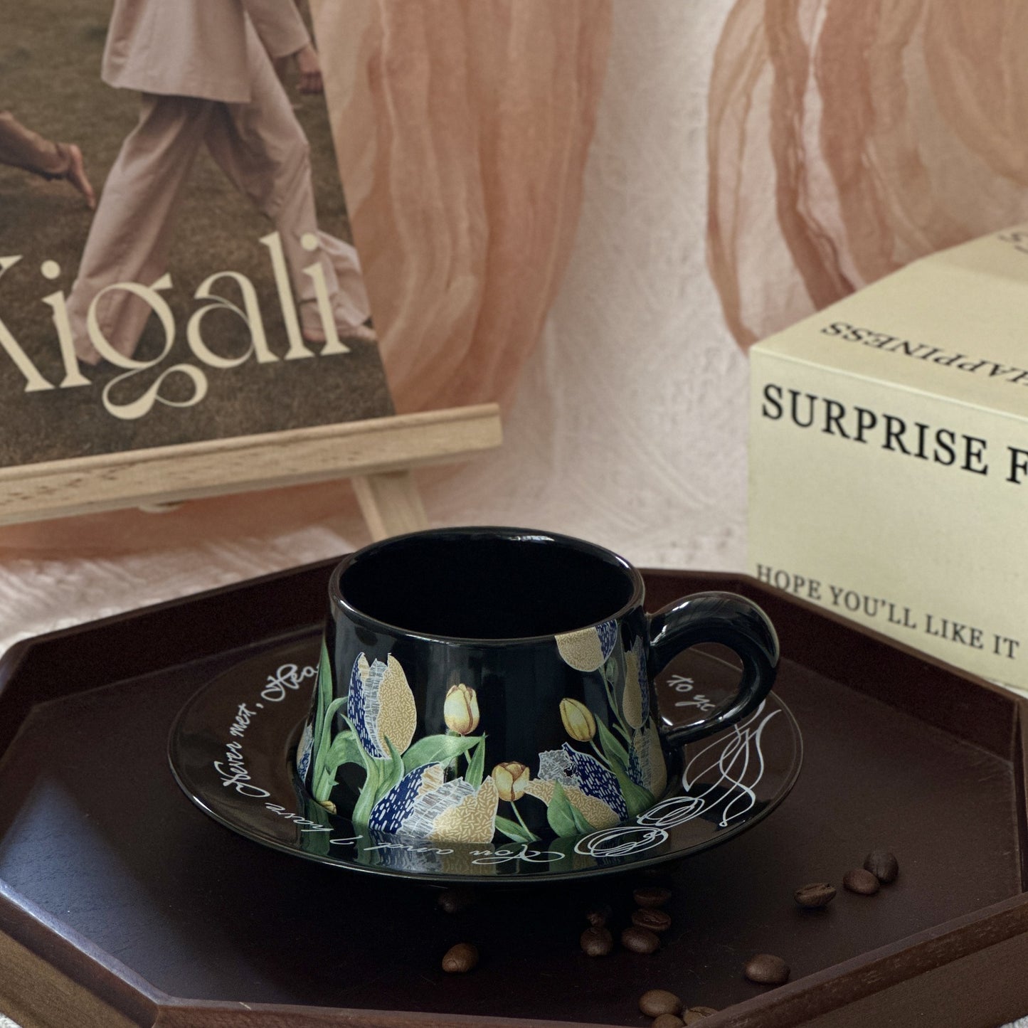 Floral Garden Ceramic Coffee Mug & Saucer Set, Hand-Painted Tea Cup with Gift Box for Women, Elegant Bone China Cup, Luxury Wedding & Housewarming Present