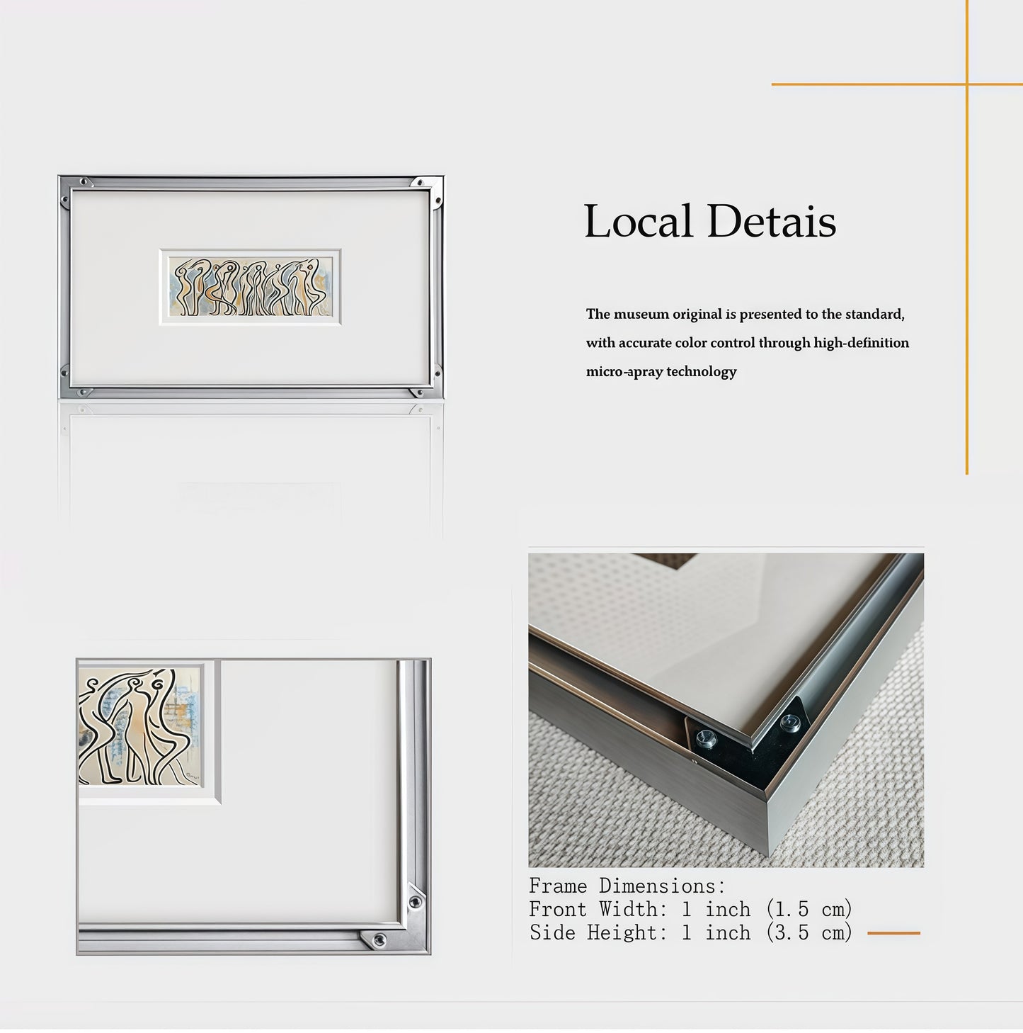 French Elegant Minimalist Wall Art, Silver Aluminum Frame with Double Matting (Reverse Mount)