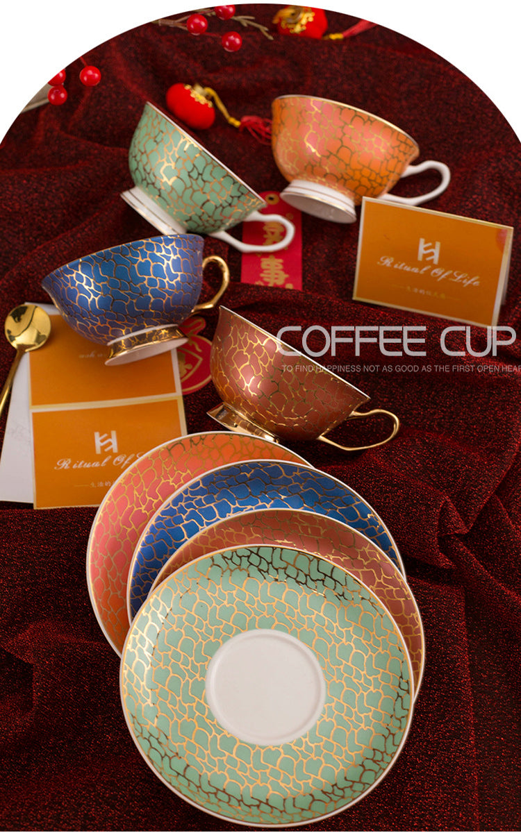 Linguang Bone China Coffee Cup & Saucer Set, Luxury Gold Trimmed Elegant Tea Set for Afternoon Tea, Vintage Ceramic Mugs, Gift Box for Women, Wedding & Housewarming Gift