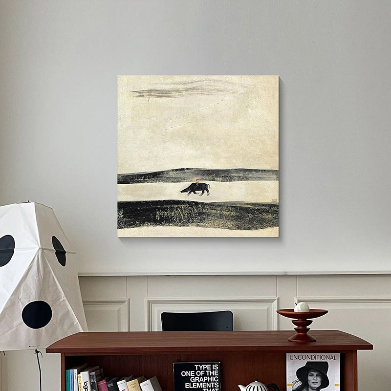 Natural Silk "Group of Horses" Wall Art, French Mid-Century Modern Tapestry, Chinese Oriental Retro Style Living Room Painting, Abstract Equestrian Decor for Bedroom