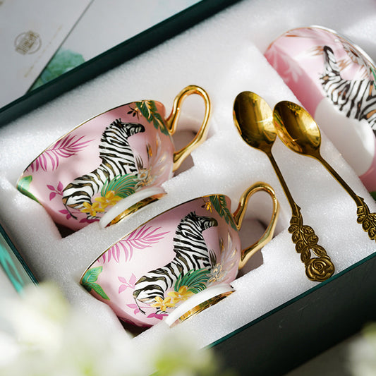 Couple Coffee Mug Set, Fine Bone China - European Mild Luxury, Elegant English Afternoon Tea Cups, Premium Ceramic, Gift Box for Anniversary/Wedding