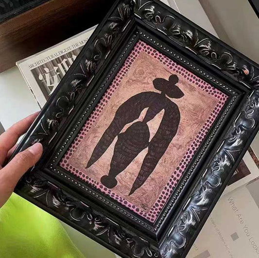 A Black and White Abstract Wall Art, French Mid-Century Modern Canvas Print, Solid Wood Framed Painting for Living Room, Dining Room Corner, Sofa Background, Minimalist Gallery Wall Decor