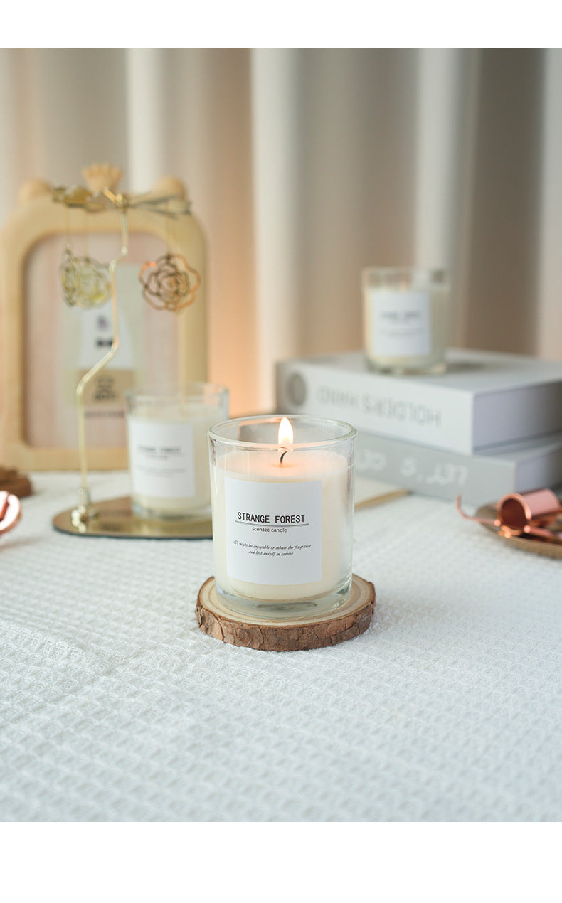 aromatherapy, soy wax, rose fragrance, home decor, gift idea, smokeless candle, natural essential oils, transparent glass jar, relaxation