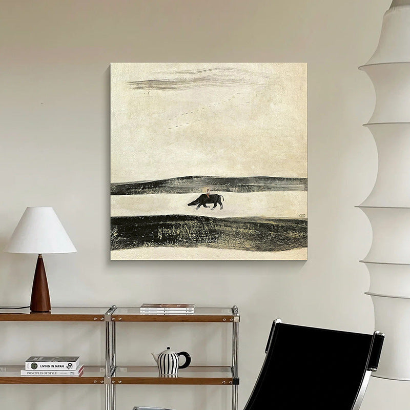 Natural Silk "Group of Horses" Wall Art, French Mid-Century Modern Tapestry, Chinese Oriental Retro Style Living Room Painting, Abstract Equestrian Decor for Bedroom