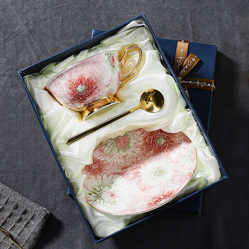 Luxury Fine Bone China Coffee Cup Set - Elegant Afternoon Tea Cups & Saucers, High-End Minimalist Tableware with Premium Aesthetic, Unique Gift Box for Housewarming & Weddings