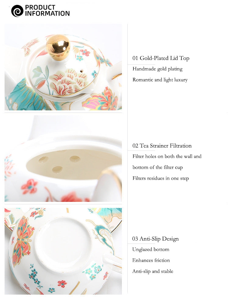 "Luxury Ceramic English Afternoon Tea Set - Chinese-Inspired Nesting Teapot, 1 Teacup & Saucer, Retro Embroidery-Look Design, Elegant Tea Service for Home Rituals & Gift-Giving, BPA-Free Porcelain"