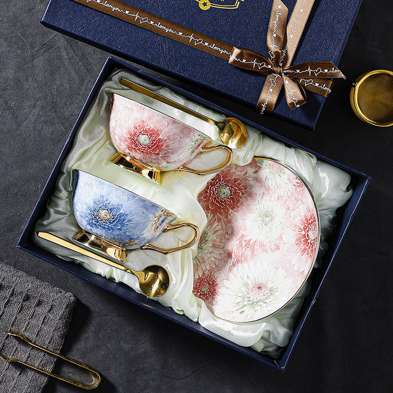 Luxury Fine Bone China Coffee Cup Set - Elegant Afternoon Tea Cups & Saucers, High-End Minimalist Tableware with Premium Aesthetic, Unique Gift Box for Housewarming & Weddings