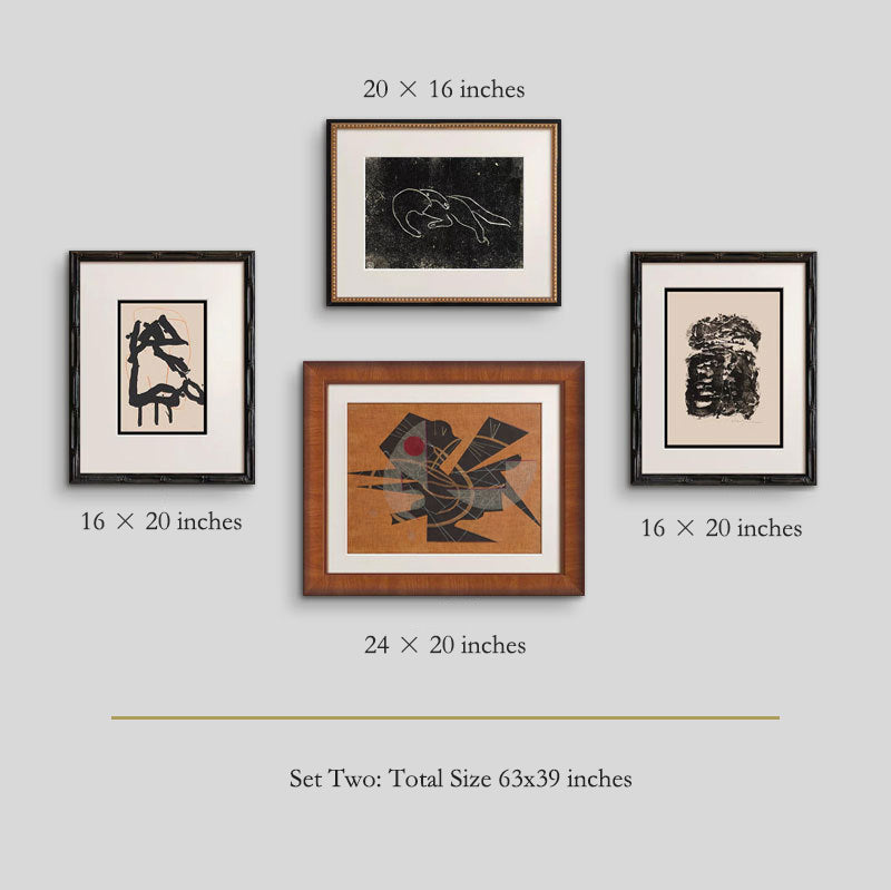 Premium Solid Wood Picture Frame - High-End French Vintage Old Money Style Living Room Accent Wall Art, Nordic Mid-Century Abstract Painting Set