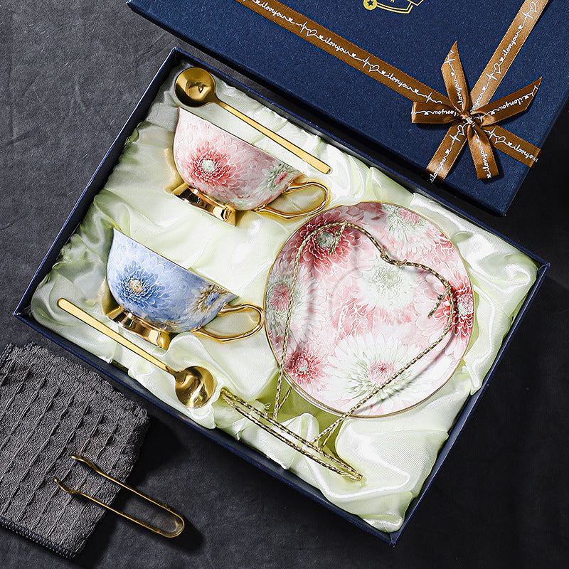 Luxury Fine Bone China Coffee Cup Set - Elegant Afternoon Tea Cups & Saucers, High-End Minimalist Tableware with Premium Aesthetic, Unique Gift Box for Housewarming & Weddings