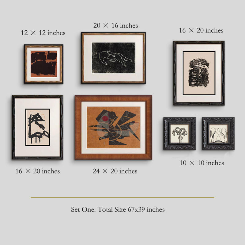 Black Solid Wood Wide Ornate Frame - High-End French Vintage Old Money Style Living Wall Art, Nordic Mid-Century Abstract Painting Set