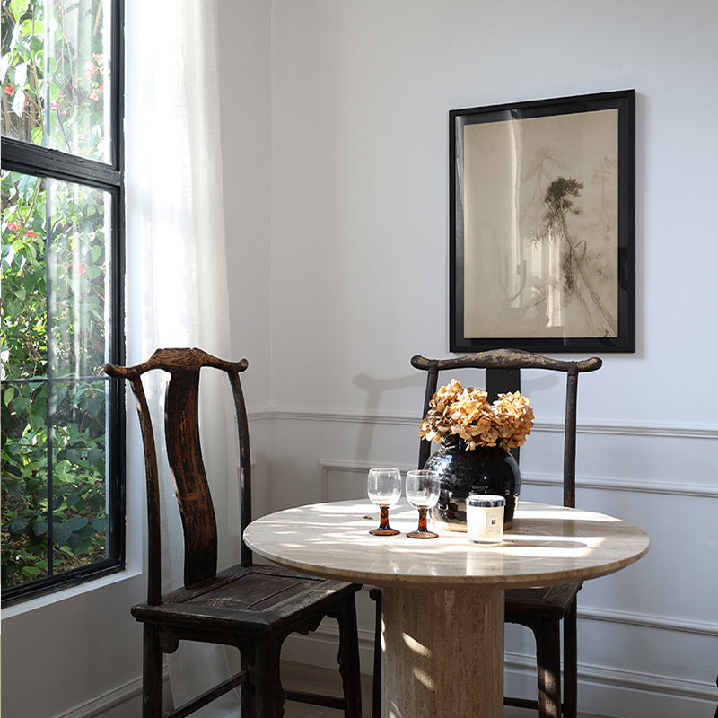 "Wabi-Sabi Pine Forest Wall Art, Mid-Century Modern Chinese Ink Painting, Zen Landscape Canvas Print for Entryway Hallway, Asian Minimalist Scroll, Living Room Sofa Background Mural, Natural Textured Art"