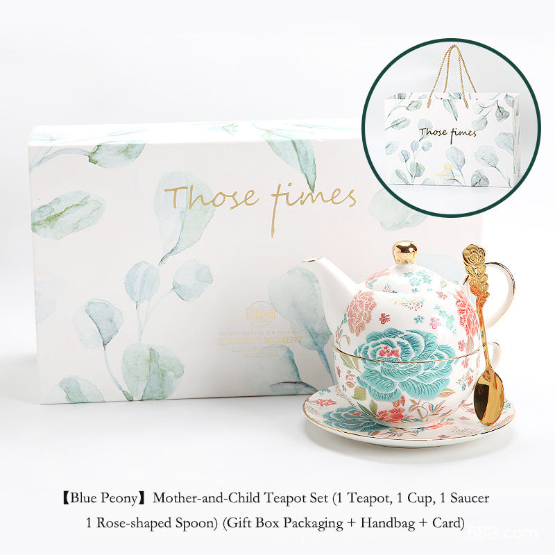 "Luxury Ceramic English Afternoon Tea Set - Chinese-Inspired Nesting Teapot, 1 Teacup & Saucer, Retro Embroidery-Look Design, Elegant Tea Service for Home Rituals & Gift-Giving, BPA-Free Porcelain"