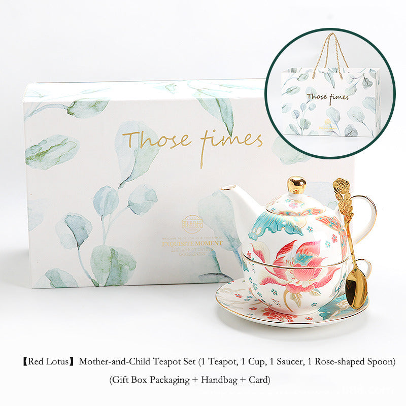 "Luxury Ceramic English Afternoon Tea Set - Chinese-Inspired Nesting Teapot, 1 Teacup & Saucer, Retro Embroidery-Look Design, Elegant Tea Service for Home Rituals & Gift-Giving, BPA-Free Porcelain"