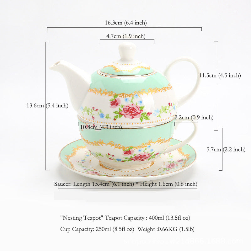 "Luxury English Afternoon Tea Set for One - European Ceramic Nesting Teapot & Teacup, Single-Serve Tea Brewing Kit, Elegant Floral Design, BPA-Free Porcelain, Perfect for Home Tea Rituals & Gift-Giving"