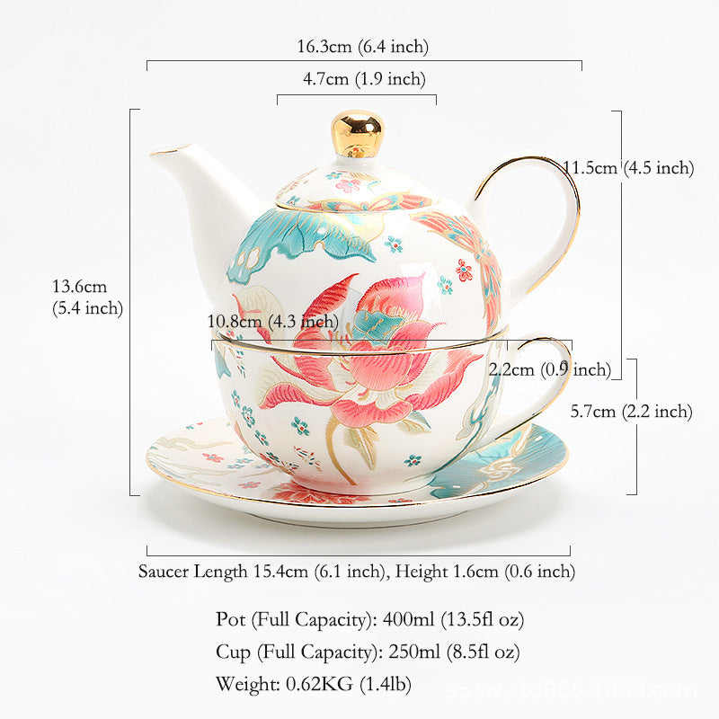 "Luxury Ceramic English Afternoon Tea Set - Chinese-Inspired Nesting Teapot, 1 Teacup & Saucer, Retro Embroidery-Look Design, Elegant Tea Service for Home Rituals & Gift-Giving, BPA-Free Porcelain"