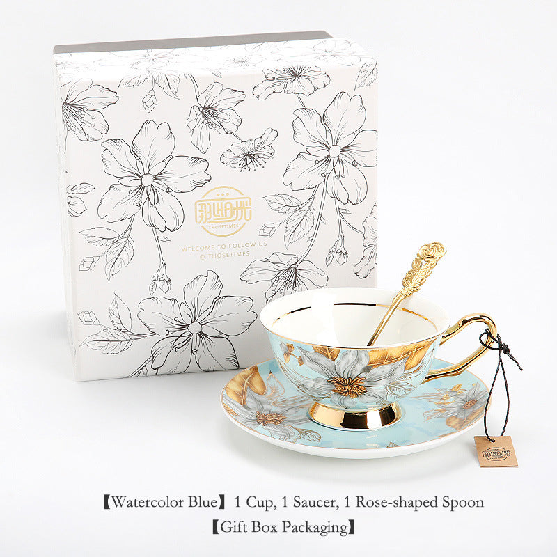 Luxury Ceramic Couple Mugs | Elegant Bone China Tea Cup and Saucer Set with Gold Wire Pattern, Romantic English Afternoon Tea Gift for Couples