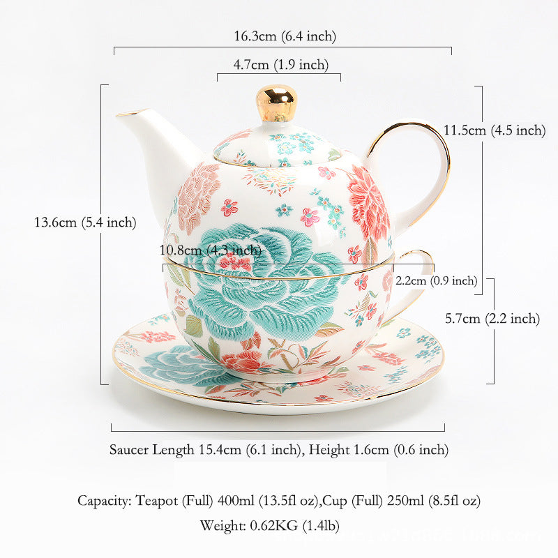 "Luxury Ceramic English Afternoon Tea Set - Chinese-Inspired Nesting Teapot, 1 Teacup & Saucer, Retro Embroidery-Look Design, Elegant Tea Service for Home Rituals & Gift-Giving, BPA-Free Porcelain"