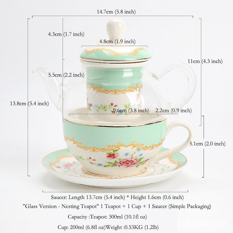 "Luxury English Afternoon Tea Set for One - European Ceramic Nesting Teapot & Teacup, Single-Serve Tea Brewing Kit, Elegant Floral Design, BPA-Free Porcelain, Perfect for Home Tea Rituals & Gift-Giving"