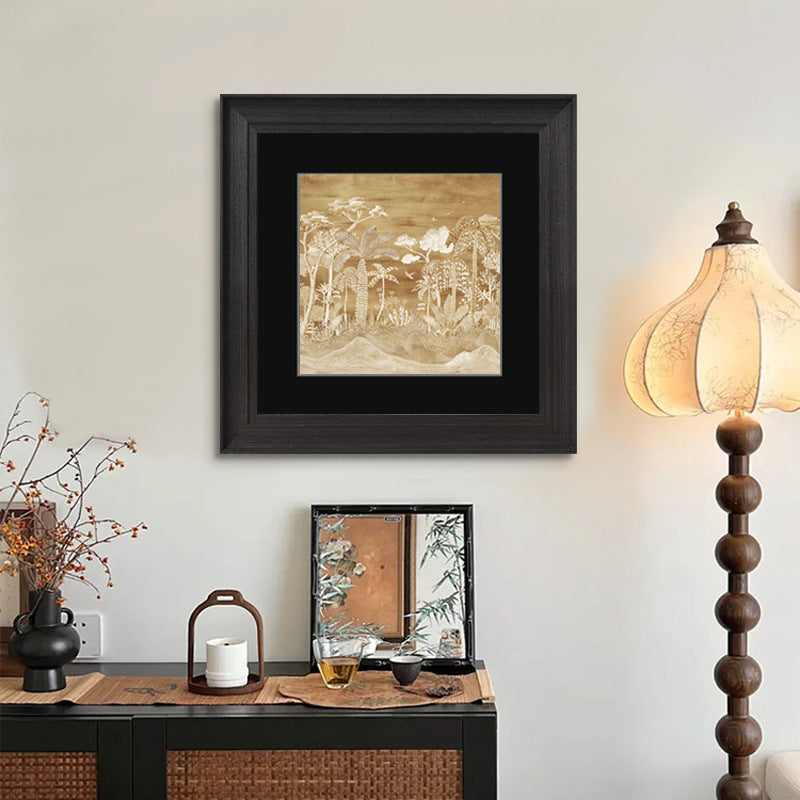 French Modern Mid-Century Medieval Core Forest Canvas Painting, Textured Gallery Wall Art for Living Room, Quiet Luxury Landscape Painting, Abstract Woods Depth Wall Hanging for Sofa Backdrop