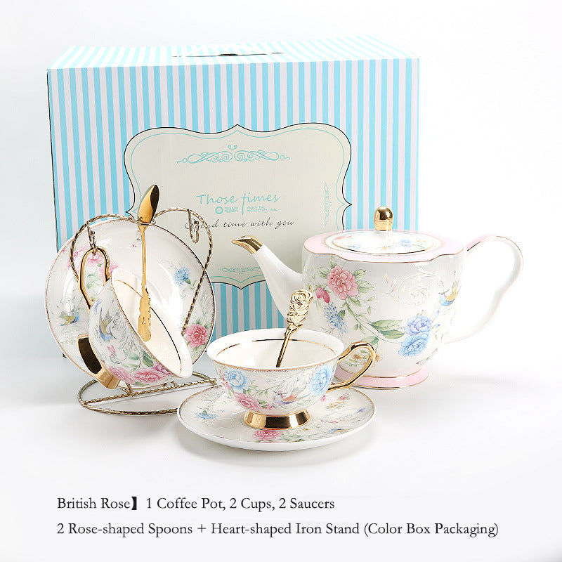 "Luxury Bone China Afternoon Tea Set for One (European Small Luxury) English Low Tea Teapot, Cup & Saucer Set, Exquisite High-End Porcelain Coffee & Tea Service for Elegant Home Entertaining"