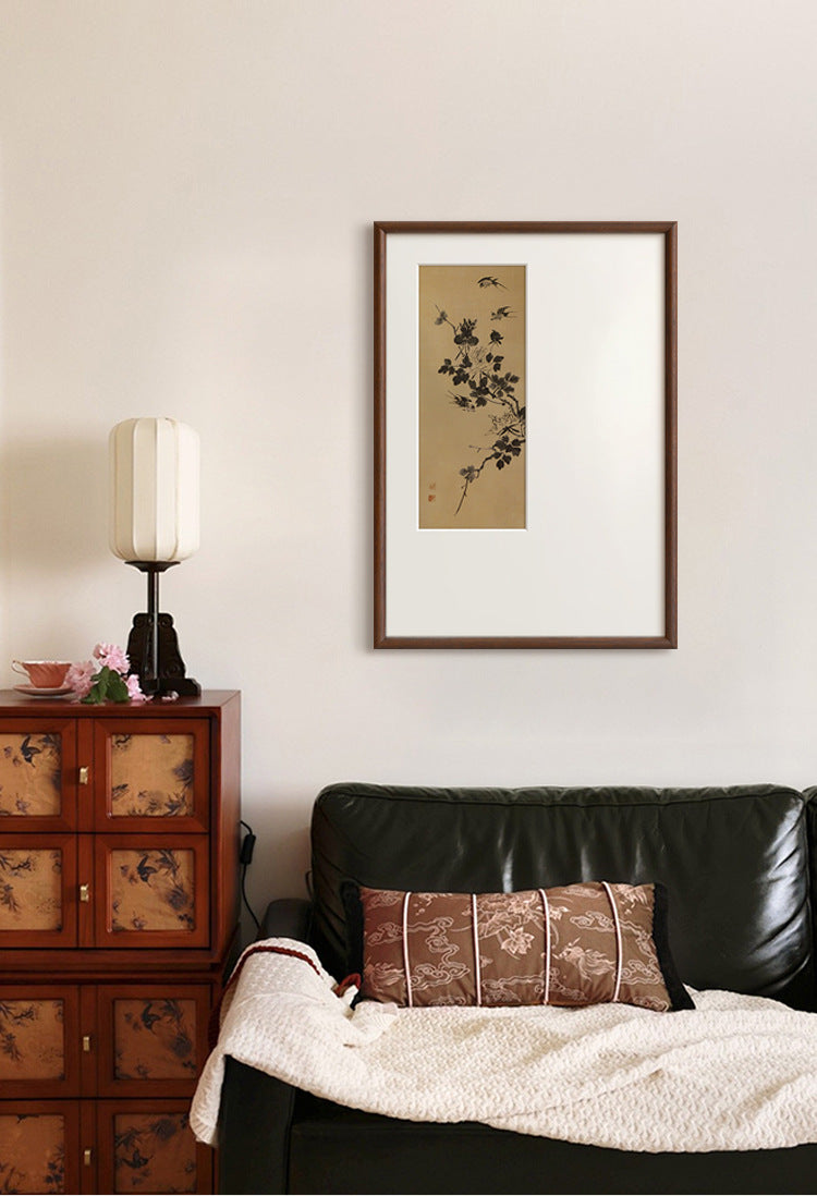 "Chinoiserie Swallow Wall Art 'Spring Swallow Brings Bliss', French Chinese Style Canvas Painting for Living Room, Entryway Decor, Zen Bedroom Study Tea Room Hanging Scroll, Oriental Botanical "