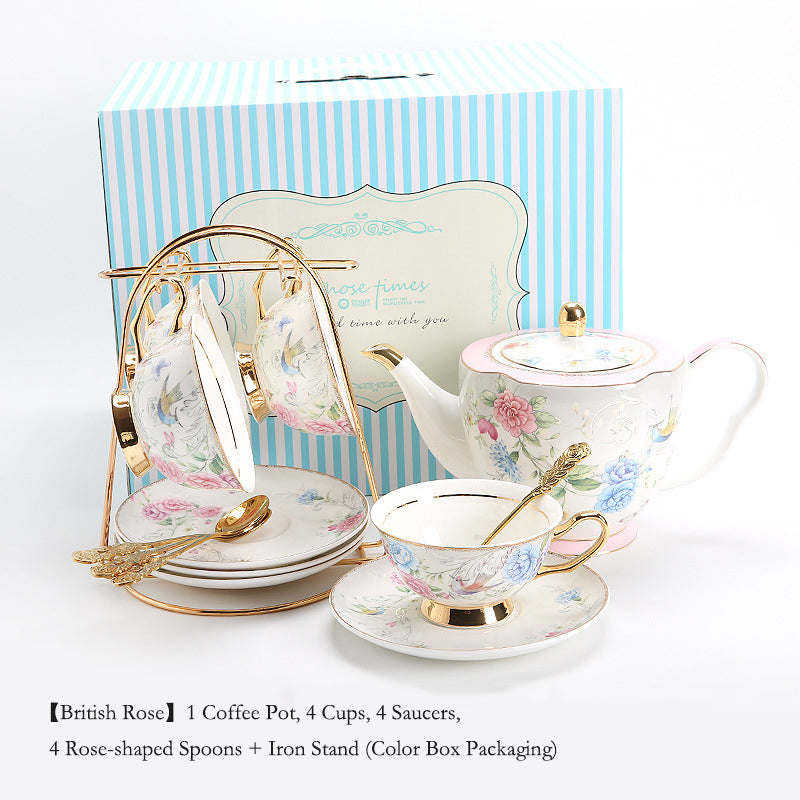 "Luxury Bone China Afternoon Tea Set for One (European Small Luxury) English Low Tea Teapot, Cup & Saucer Set, Exquisite High-End Porcelain Coffee & Tea Service for Elegant Home Entertaining"